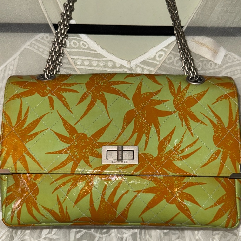 Chanel Tropical Orange Palm Tree & Green Resort Reissue Flap Bag Purse